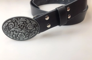 Kožený opasek 4 cm - Květy